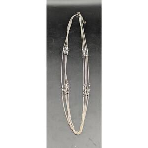 Multi Strand Silver Tone Layered Statement Necklace Hematite Tone Beads 18"